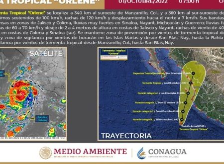 Tormenta tropical ‘Orlene’ podría evolucionar a huracán categoría 1.