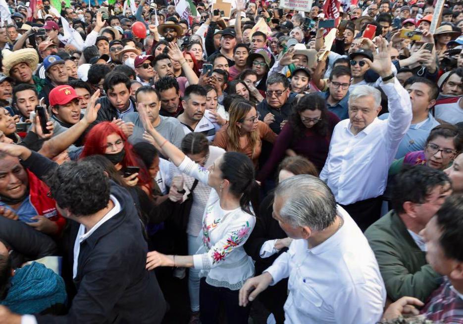 Adán Augusto, Sheinbaum y AMLO en la marcha del 27N